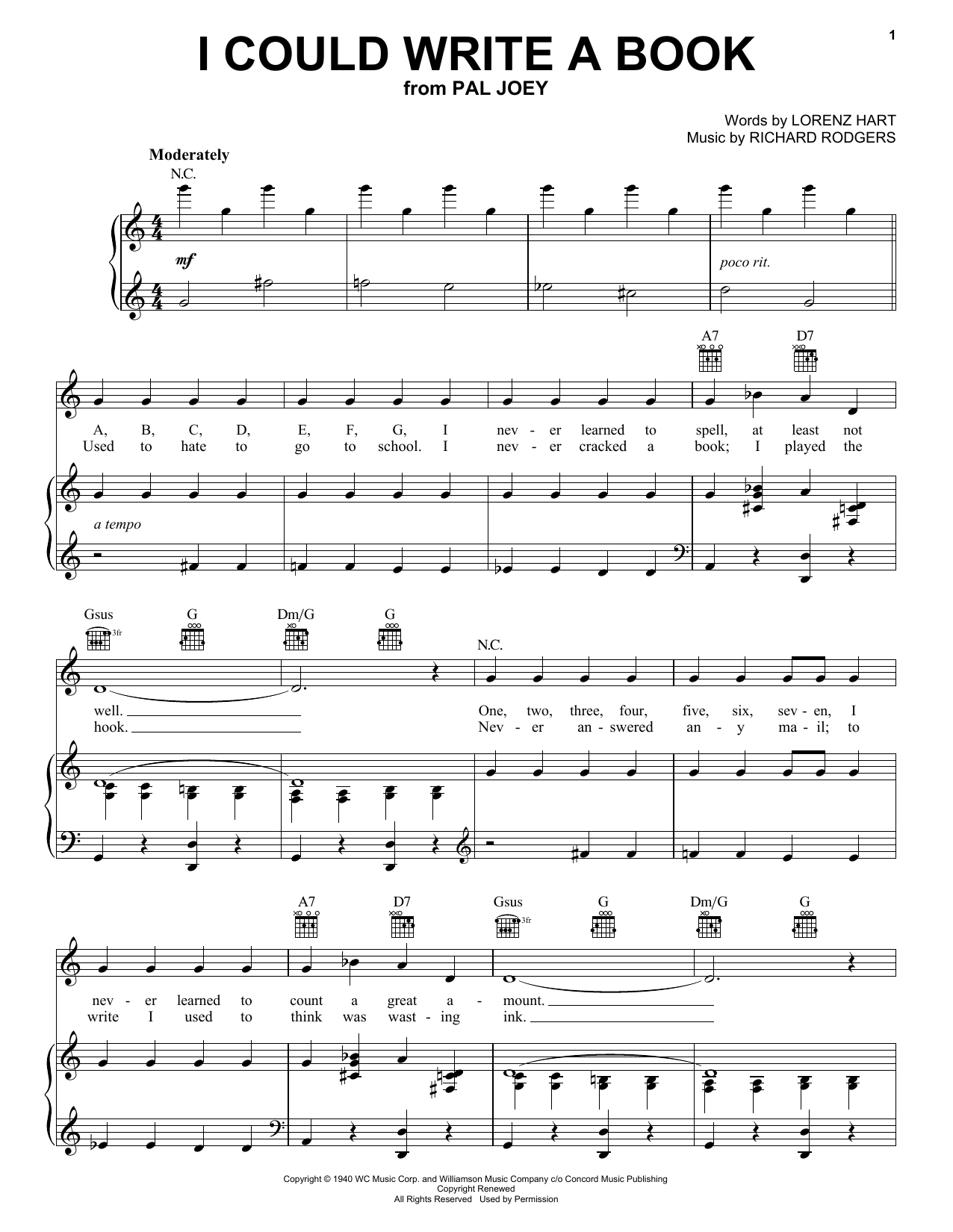 Rodgers & Hart I Could Write A Book sheet music notes and chords arranged for Piano, Vocal & Guitar Chords (Right-Hand Melody)