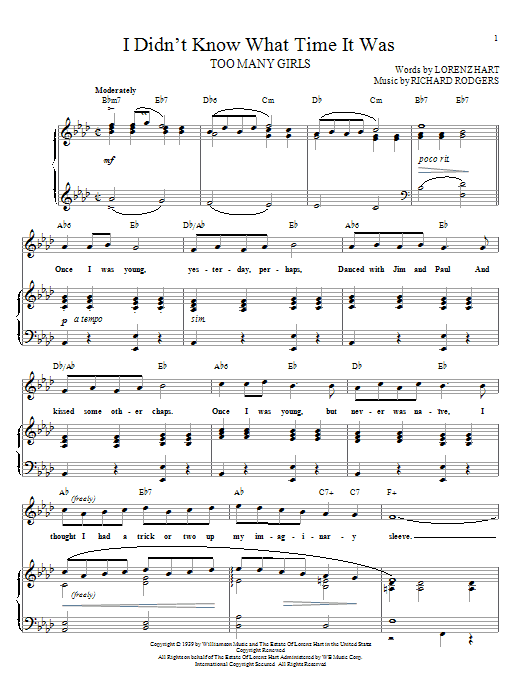 Rodgers & Hart I Didn't Know What Time It Was sheet music notes and chords arranged for Real Book – Melody, Lyrics & Chords