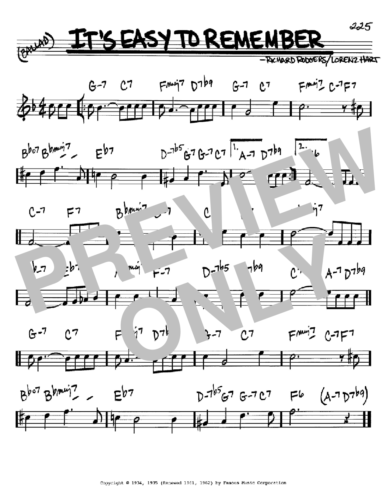 Rodgers & Hart It's Easy To Remember sheet music notes and chords arranged for Real Book – Melody & Chords – Bb Instruments