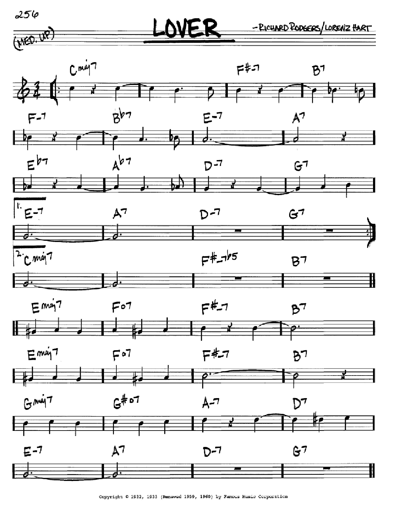 Rodgers & Hart Lover sheet music notes and chords arranged for Real Book – Melody & Chords – C Instruments