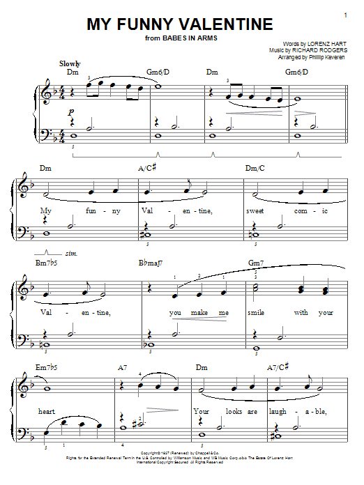 Rodgers & Hart My Funny Valentine (arr. Phillip Keveren) sheet music notes and chords arranged for Easy Piano