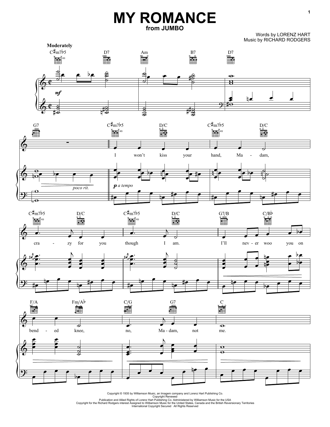 Rodgers & Hart My Romance sheet music notes and chords arranged for Real Book – Melody & Chords – Bb Instruments