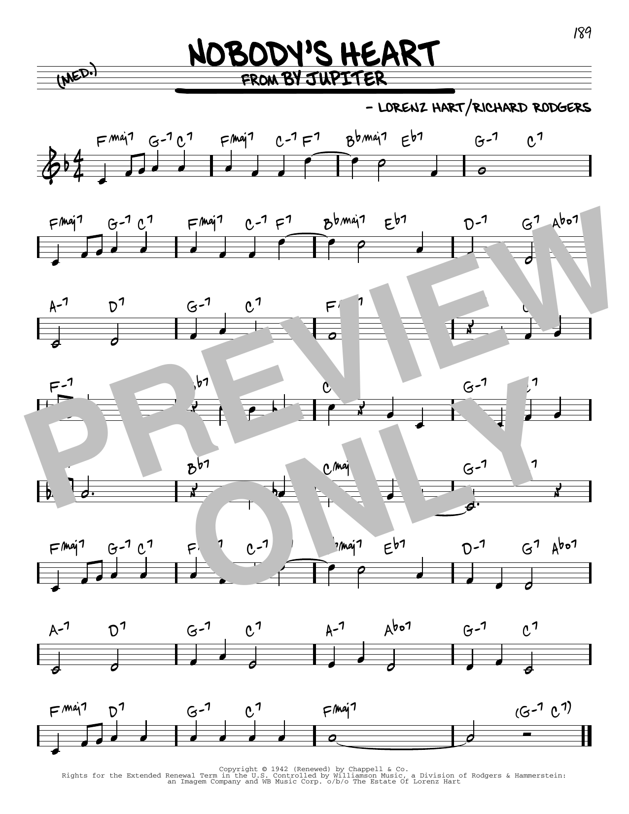 Rodgers & Hart Nobody's Heart sheet music notes and chords arranged for Real Book – Melody & Chords