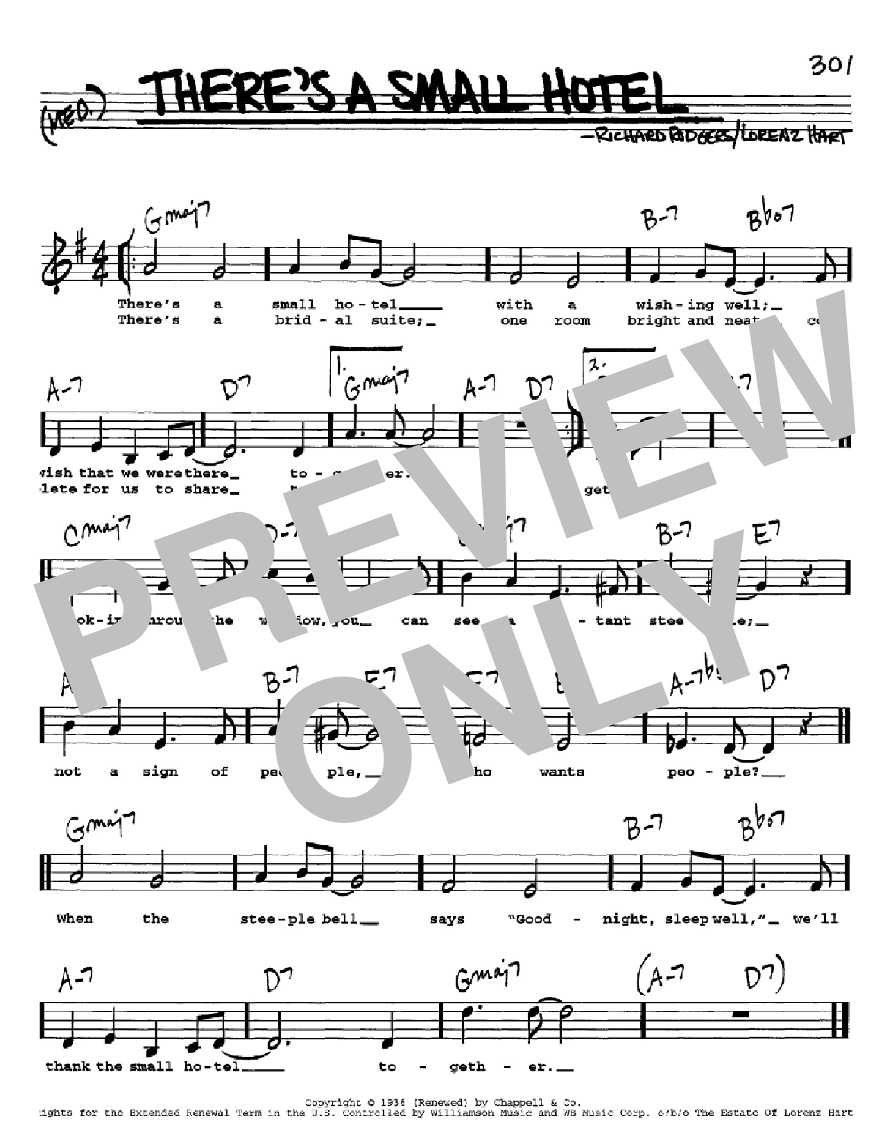 Rodgers & Hart There's A Small Hotel sheet music notes and chords arranged for Real Book – Melody, Lyrics & Chords