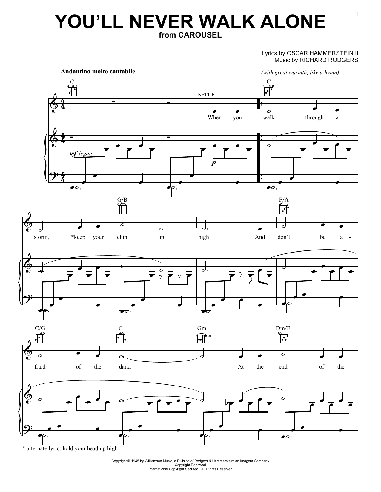Rodgers & Hammerstein You'll Never Walk Alone sheet music notes and chords arranged for Big Note Piano