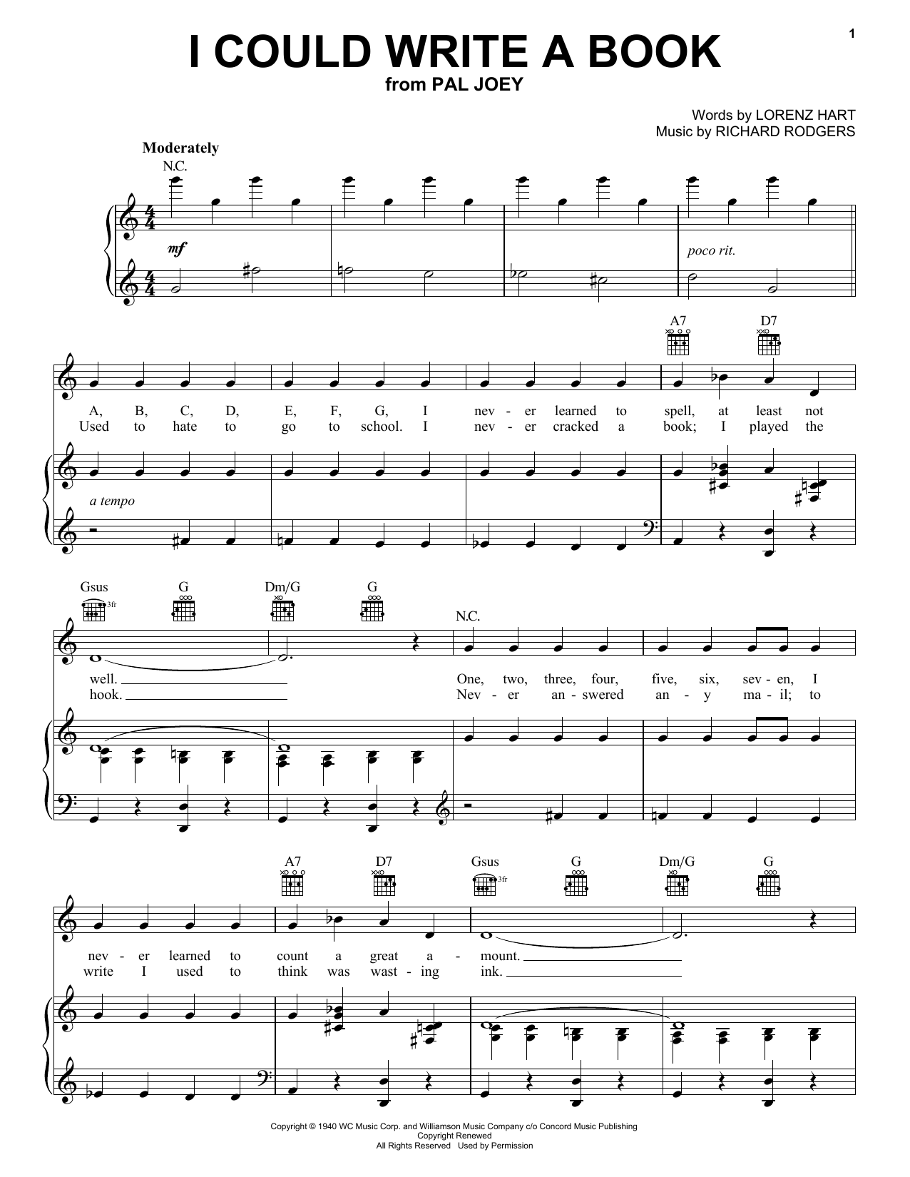 Rodgers & Hart I Could Write A Book sheet music notes and chords. Download Printable PDF.