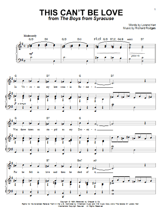 Rodgers & Hart This Can't Be Love sheet music notes and chords. Download Printable PDF.