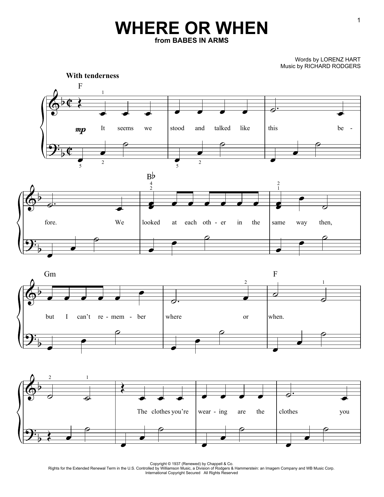 Rodgers & Hart Where Or When sheet music notes and chords. Download Printable PDF.
