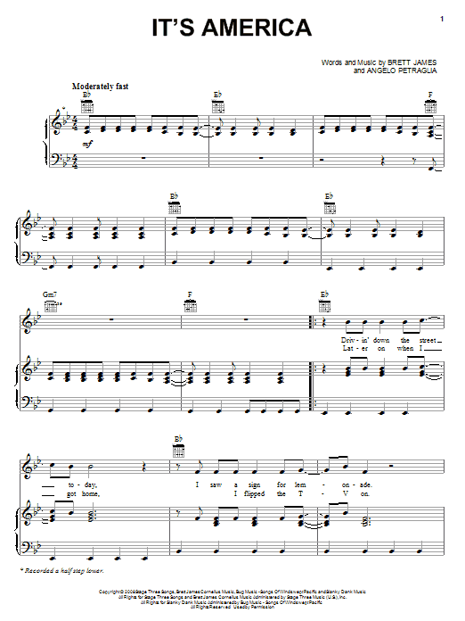 Rodney Atkins It's America sheet music notes and chords arranged for Piano, Vocal & Guitar Chords (Right-Hand Melody)