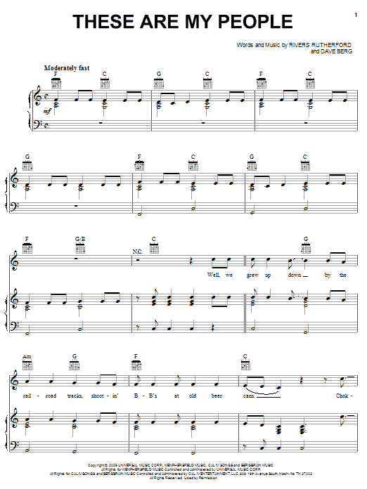 Rodney Atkins These Are My People sheet music notes and chords arranged for Piano, Vocal & Guitar Chords (Right-Hand Melody)