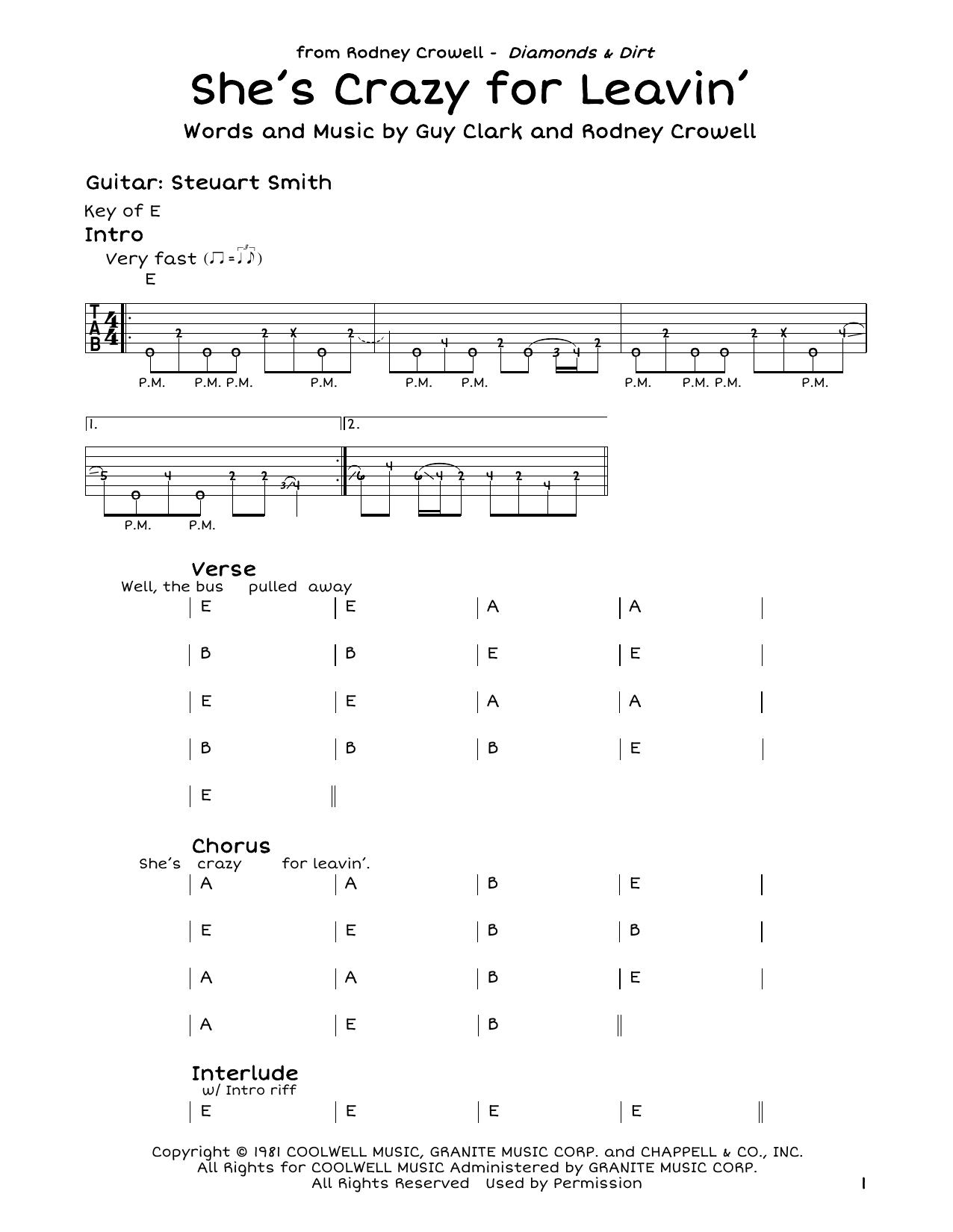 Rodney Crowell She's Crazy For Leavin' sheet music notes and chords arranged for Guitar Lead Sheet