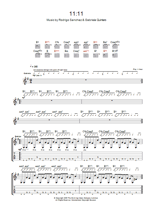 Rodrigo y Gabriela 11:11 sheet music notes and chords arranged for Guitar Tab