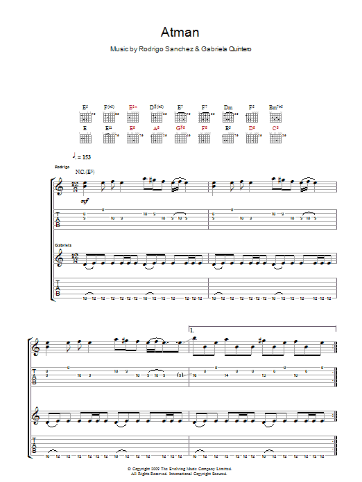 Rodrigo y Gabriela Atman sheet music notes and chords arranged for Guitar Tab
