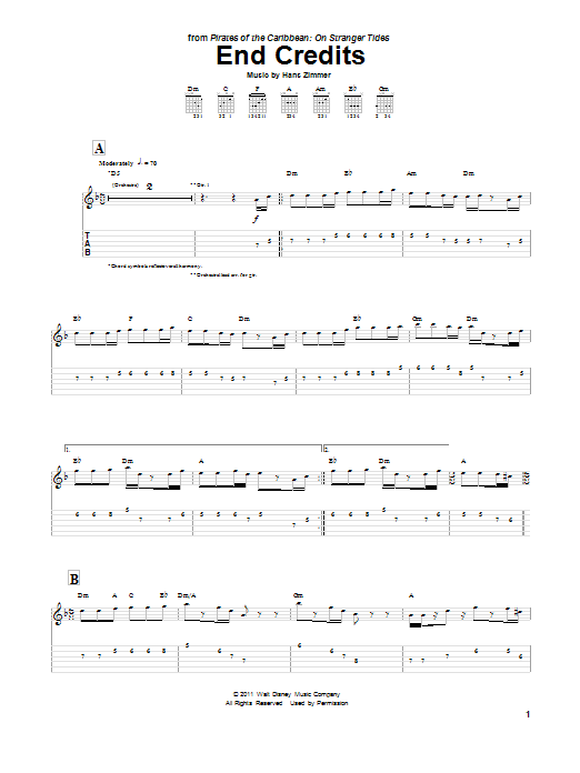 Rodrigo y Gabriela End Credits (from Pirates Of The Caribbean: On Stranger Tides) sheet music notes and chords arranged for Guitar Tab