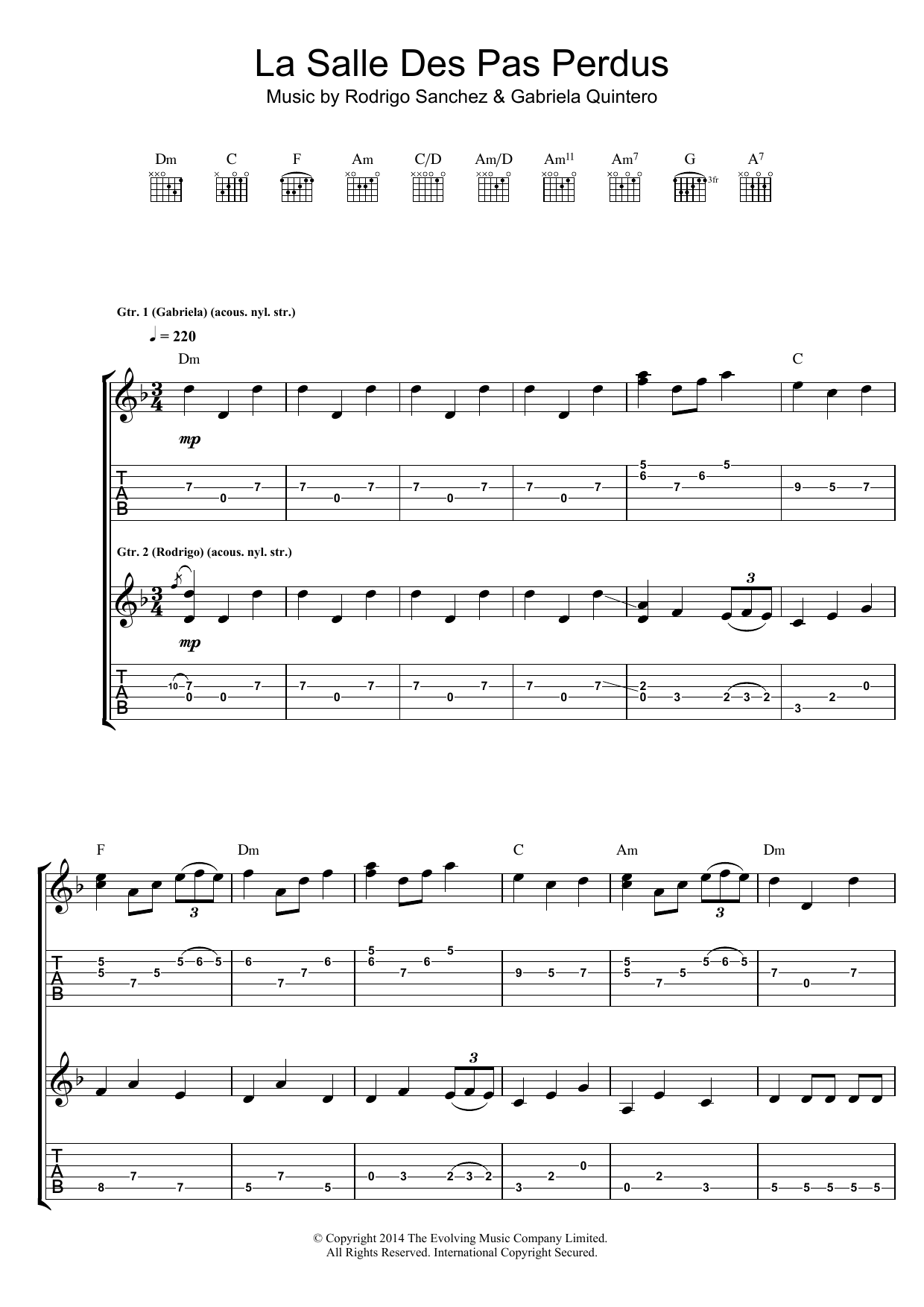 Rodrigo y Gabriela La Salle Des Pas Perdus sheet music notes and chords arranged for Guitar Tab