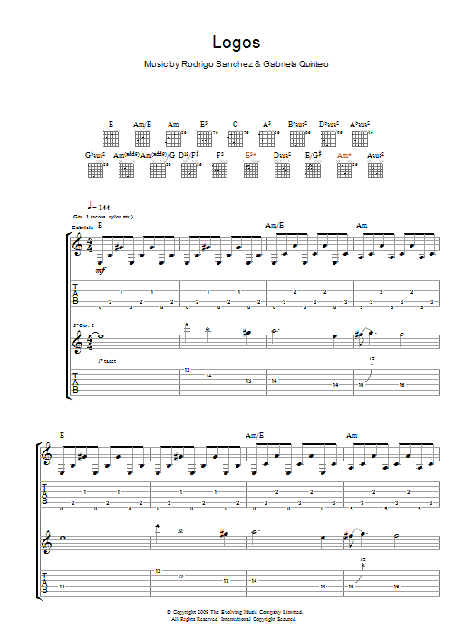 Rodrigo y Gabriela Logos sheet music notes and chords arranged for Guitar Tab