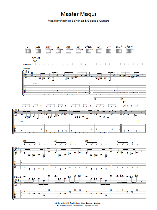 Rodrigo y Gabriela Master Maqui sheet music notes and chords arranged for Guitar Tab