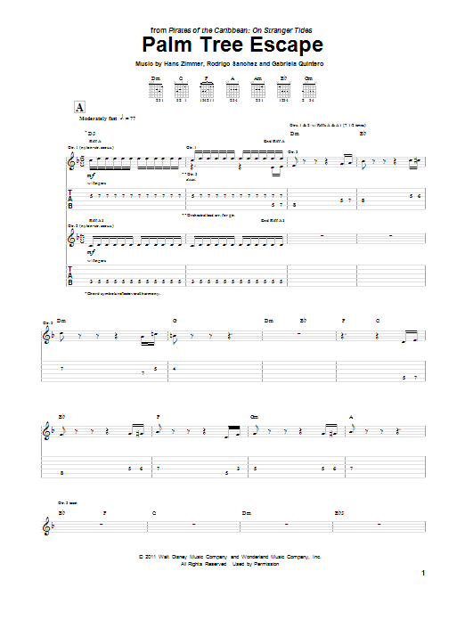 Rodrigo y Gabriela Palm Tree Escape (from Pirates Of The Caribbean: On Stranger Tides) sheet music notes and chords arranged for Guitar Tab