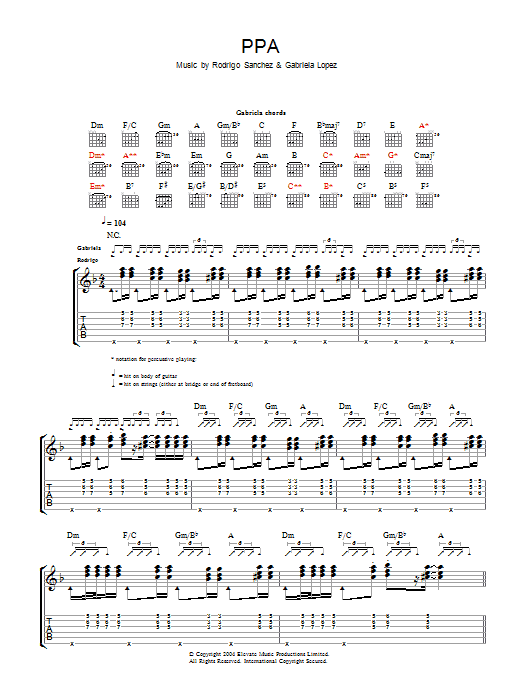 Rodrigo y Gabriela PPA sheet music notes and chords arranged for Guitar Tab