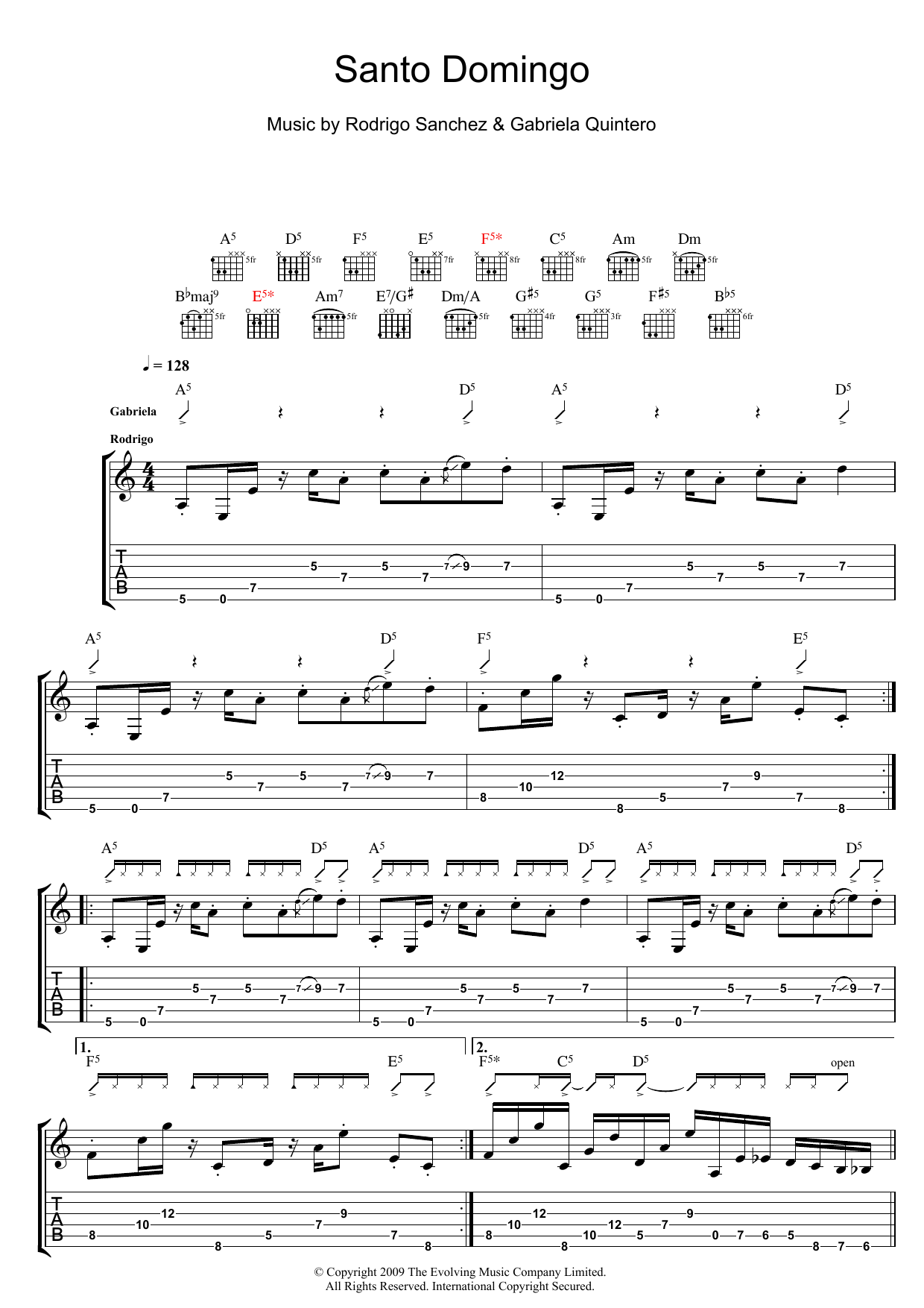 Rodrigo y Gabriela Santo Domingo sheet music notes and chords arranged for Guitar Tab