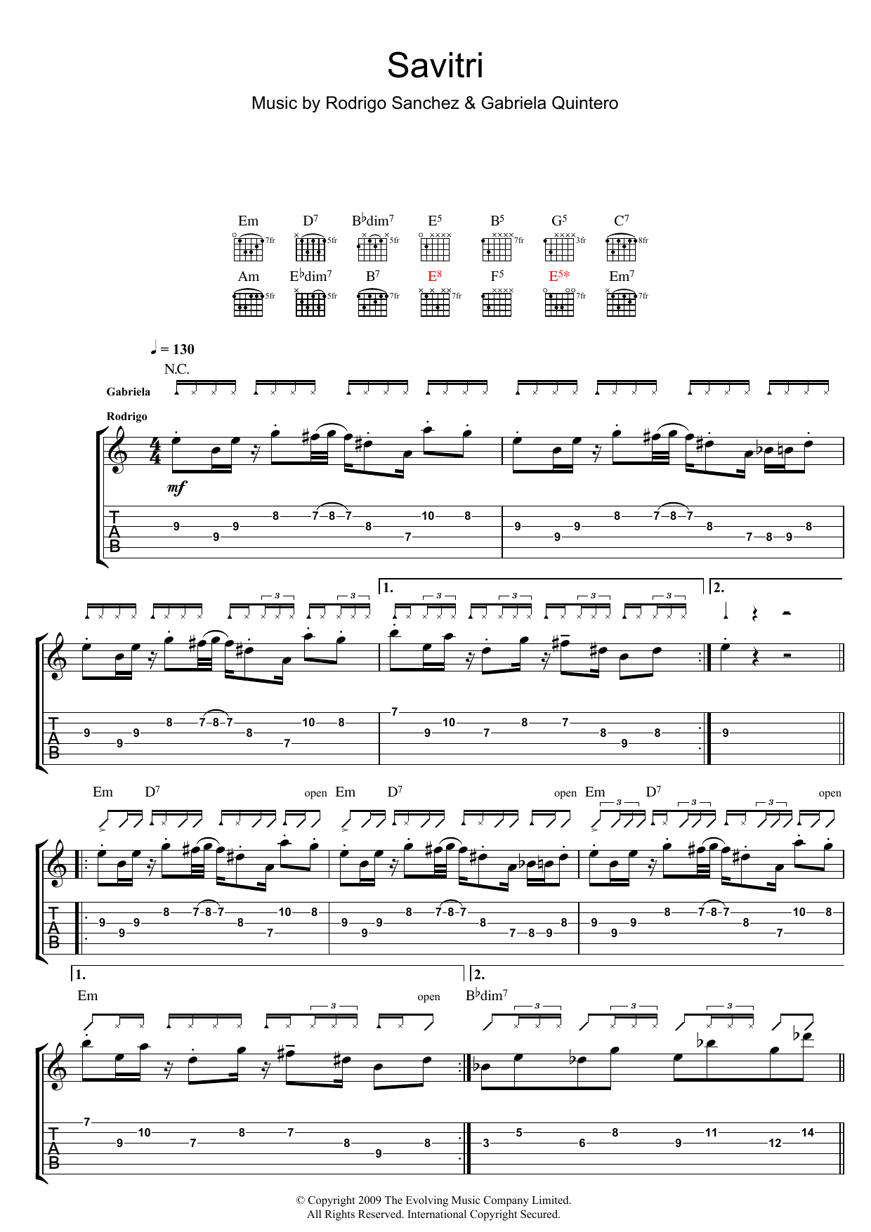 Rodrigo y Gabriela Savitri sheet music notes and chords arranged for Guitar Tab