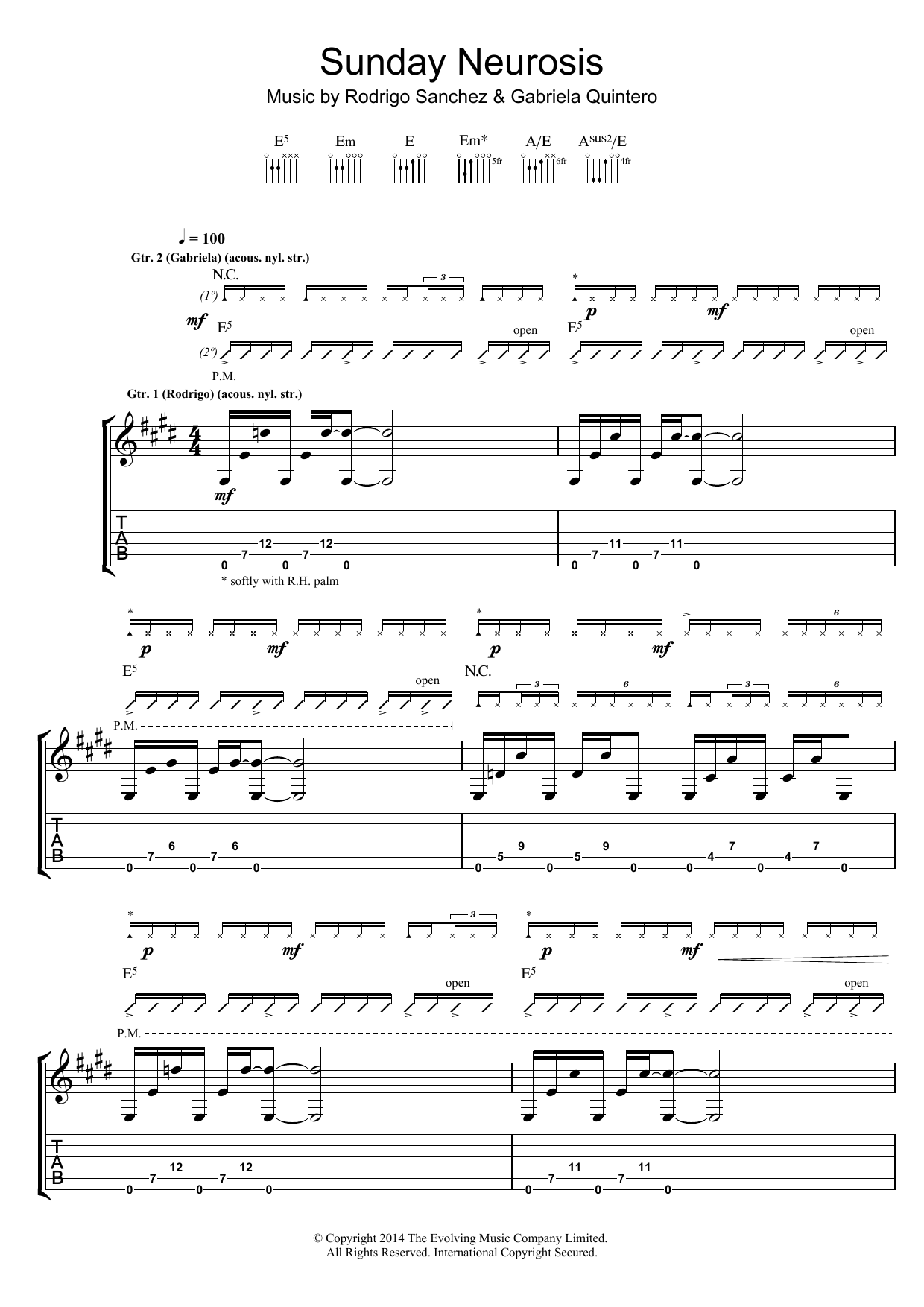 Rodrigo y Gabriela Sunday Neurosis sheet music notes and chords arranged for Guitar Tab