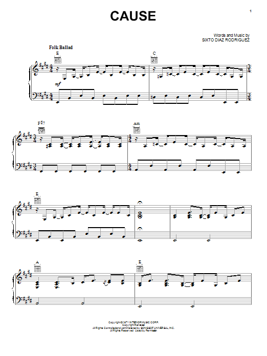 Rodriguez Cause sheet music notes and chords arranged for Piano, Vocal & Guitar Chords (Right-Hand Melody)