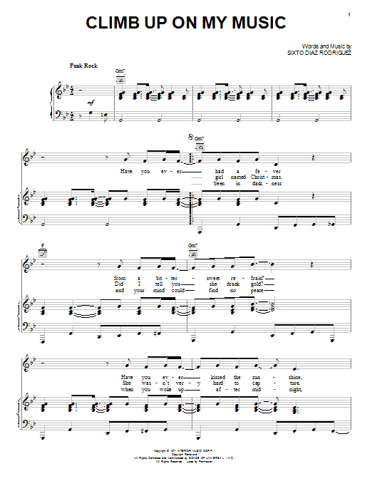 Rodriguez Climb Up On My Music sheet music notes and chords arranged for Piano, Vocal & Guitar Chords (Right-Hand Melody)