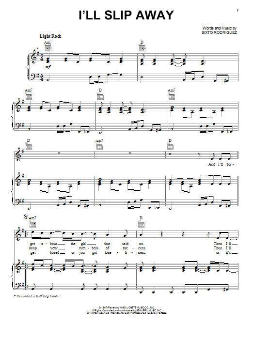 Rodriguez I'll Slip Away sheet music notes and chords arranged for Piano, Vocal & Guitar Chords (Right-Hand Melody)