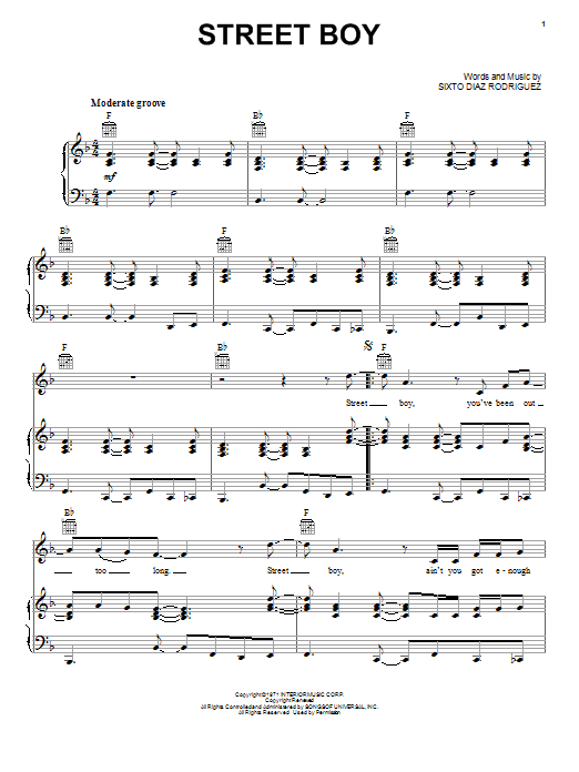 Rodriguez Street Boy sheet music notes and chords arranged for Piano, Vocal & Guitar Chords (Right-Hand Melody)