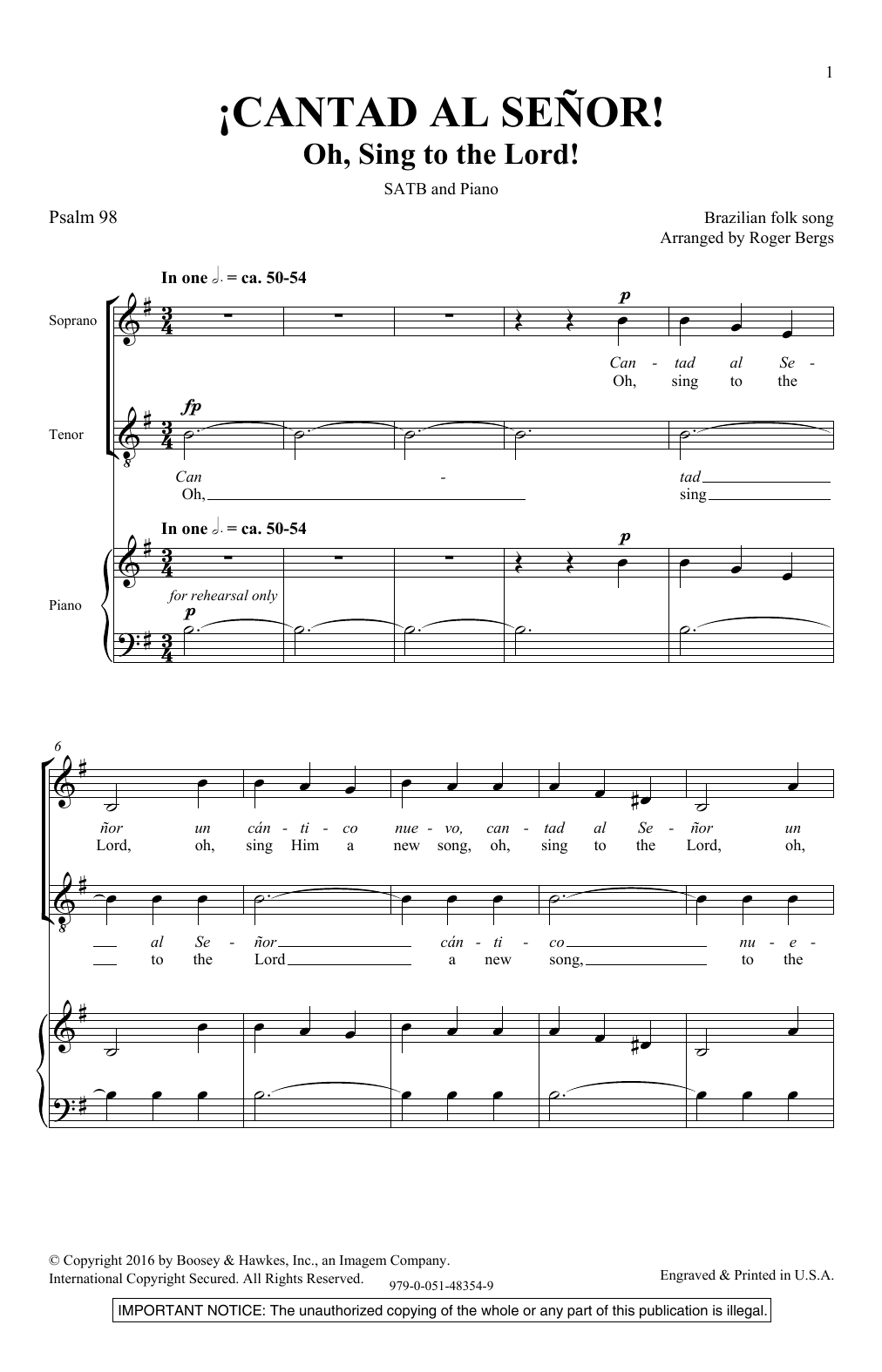 Roger Bergs Cantad Al Senor sheet music notes and chords arranged for SATB Choir