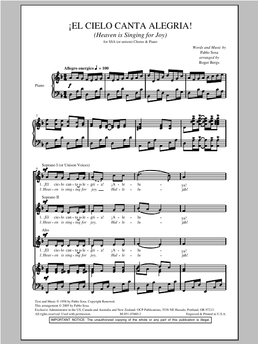 Roger Bergs El Cielo Canta Alegria! (Heaven Is Singing For Joy!) sheet music notes and chords arranged for SSA Choir