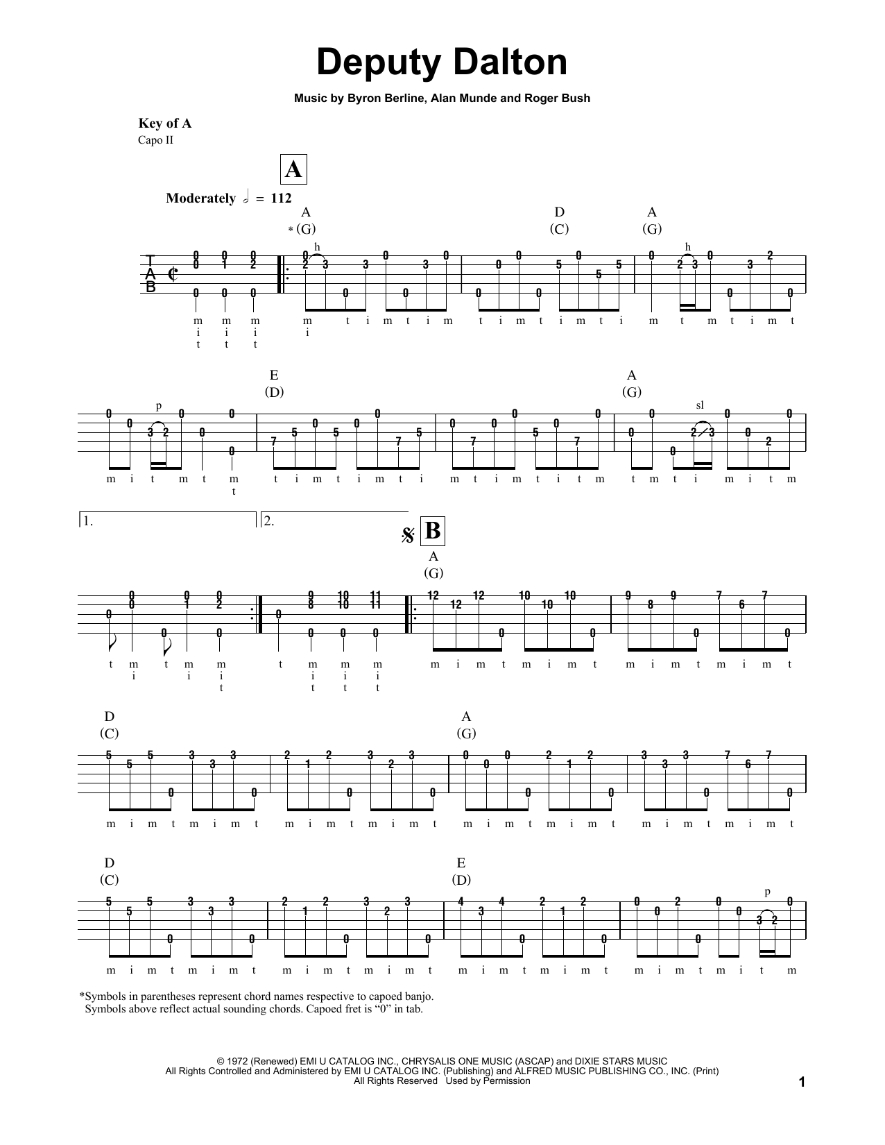 Marco Zanzi Deputy Dalton sheet music notes and chords arranged for Banjo Tab