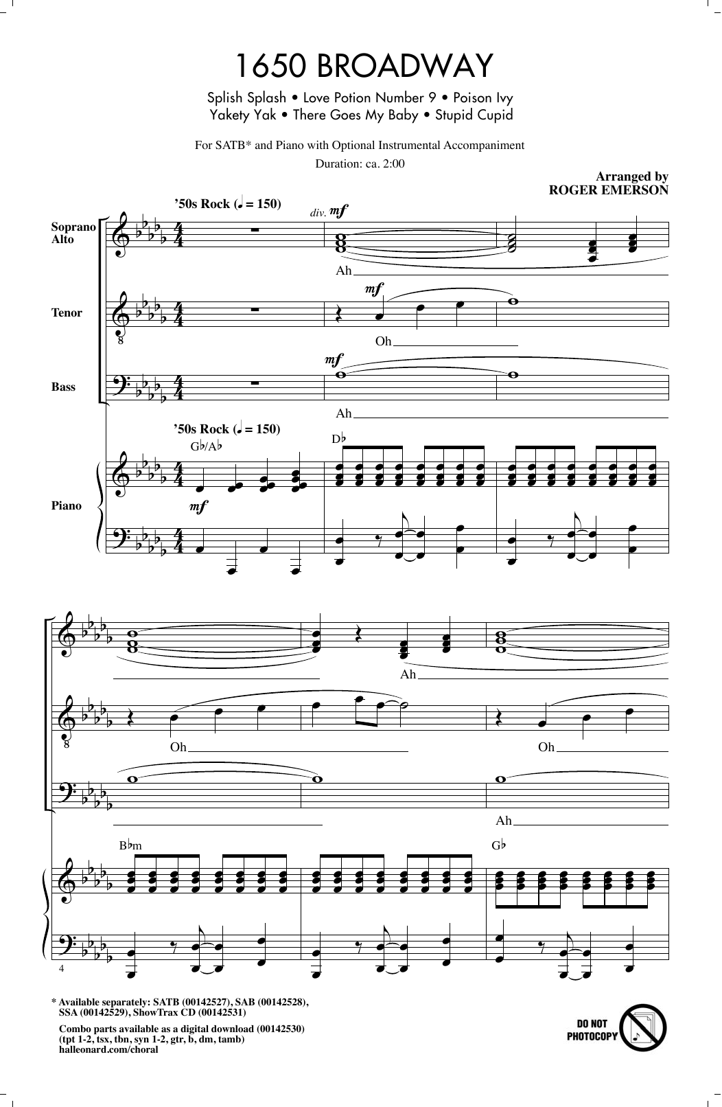 Roger Emerson 1650 Broadway (Medley) sheet music notes and chords arranged for SSA Choir