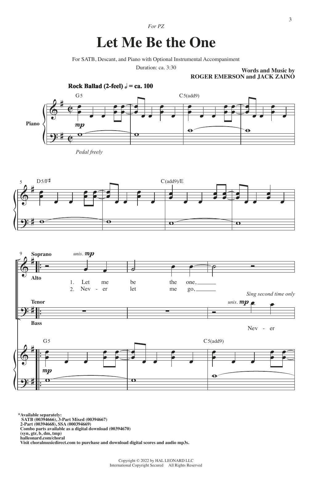 Roger Emerson & Jack Zaino Let Me Be The One sheet music notes and chords arranged for 2-Part Choir