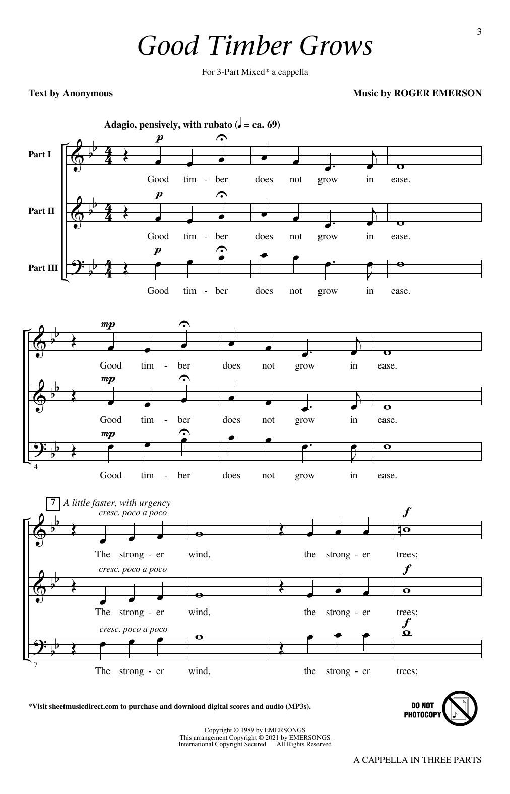 Roger Emerson A Cappella in Three Parts (Concert Collection) sheet music notes and chords arranged for 3-Part Mixed Choir