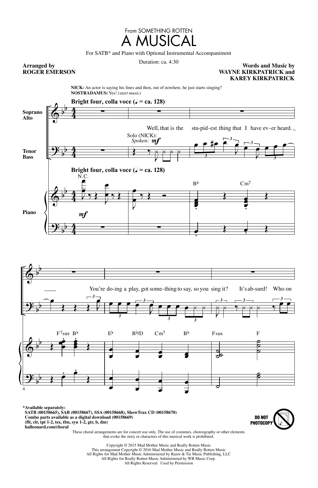 Roger Emerson A Musical (from Something Rotten) sheet music notes and chords arranged for SATB Choir