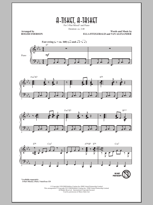 Roger Emerson A-Tisket, A-Tasket sheet music notes and chords arranged for 3-Part Mixed Choir