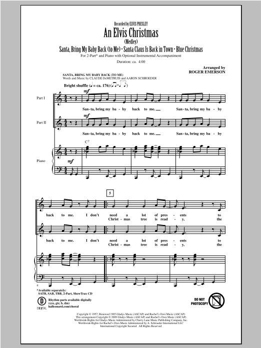 Roger Emerson An Elvis Christmas sheet music notes and chords arranged for SAB Choir