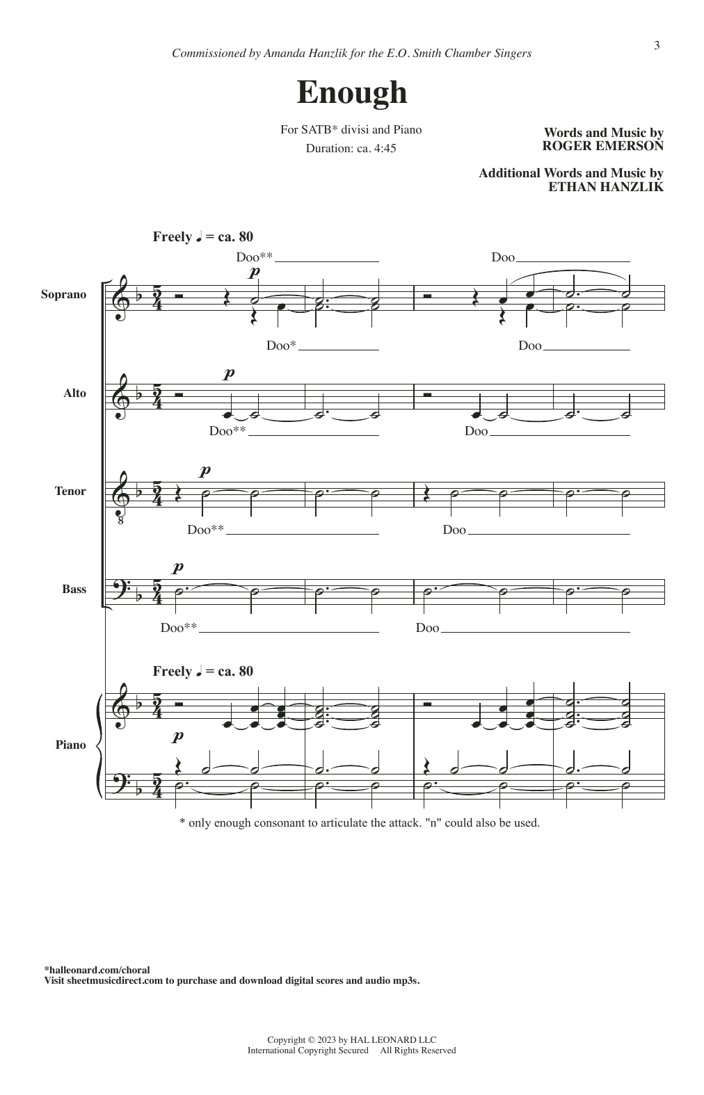 Roger Emerson and Ethan Hanzlik Enough sheet music notes and chords arranged for SATB Choir