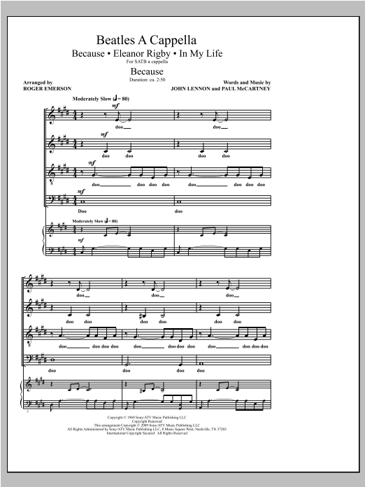 Roger Emerson Beatles A Cappella sheet music notes and chords arranged for SATB Choir