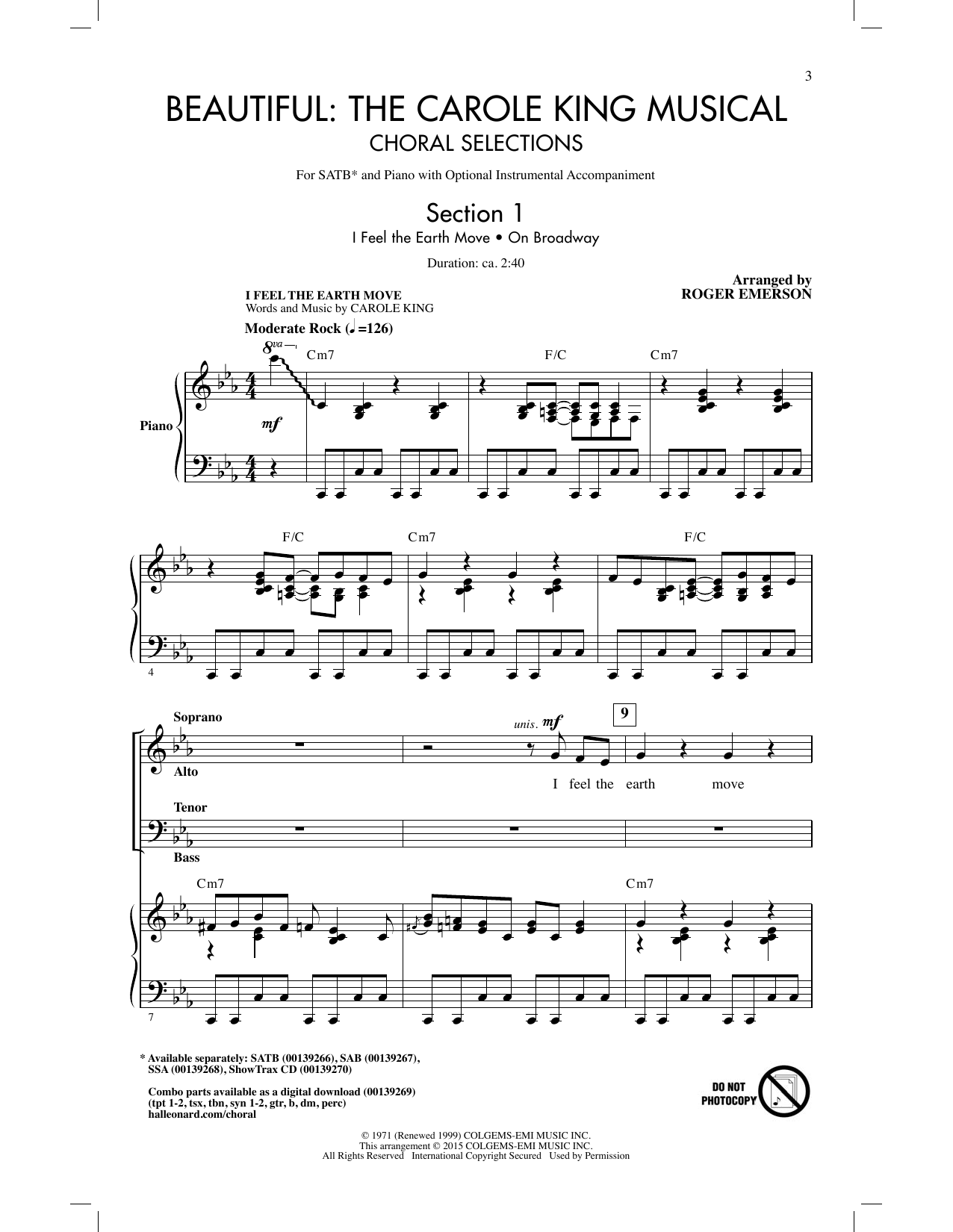 Roger Emerson Beautiful: The Carole King Musical (Choral Selections) (arr. Roger Emerson) sheet music notes and chords arranged for SATB Choir