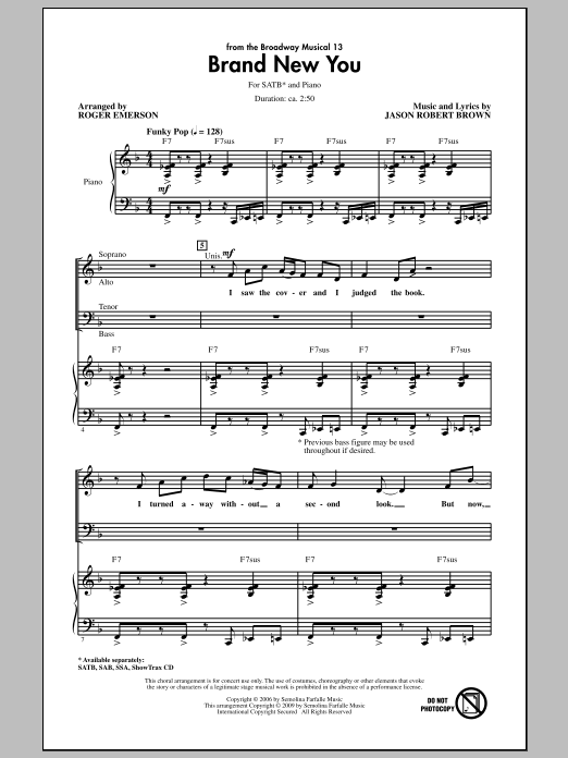 Roger Emerson Brand New You (from 13) sheet music notes and chords arranged for SAB Choir