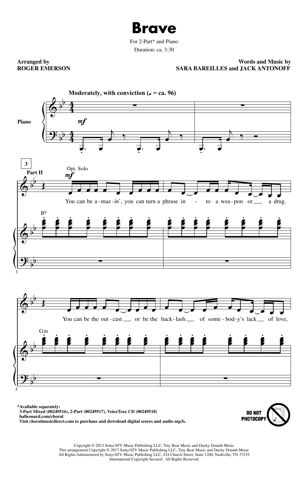 Roger Emerson Brave sheet music notes and chords arranged for 3-Part Mixed Choir