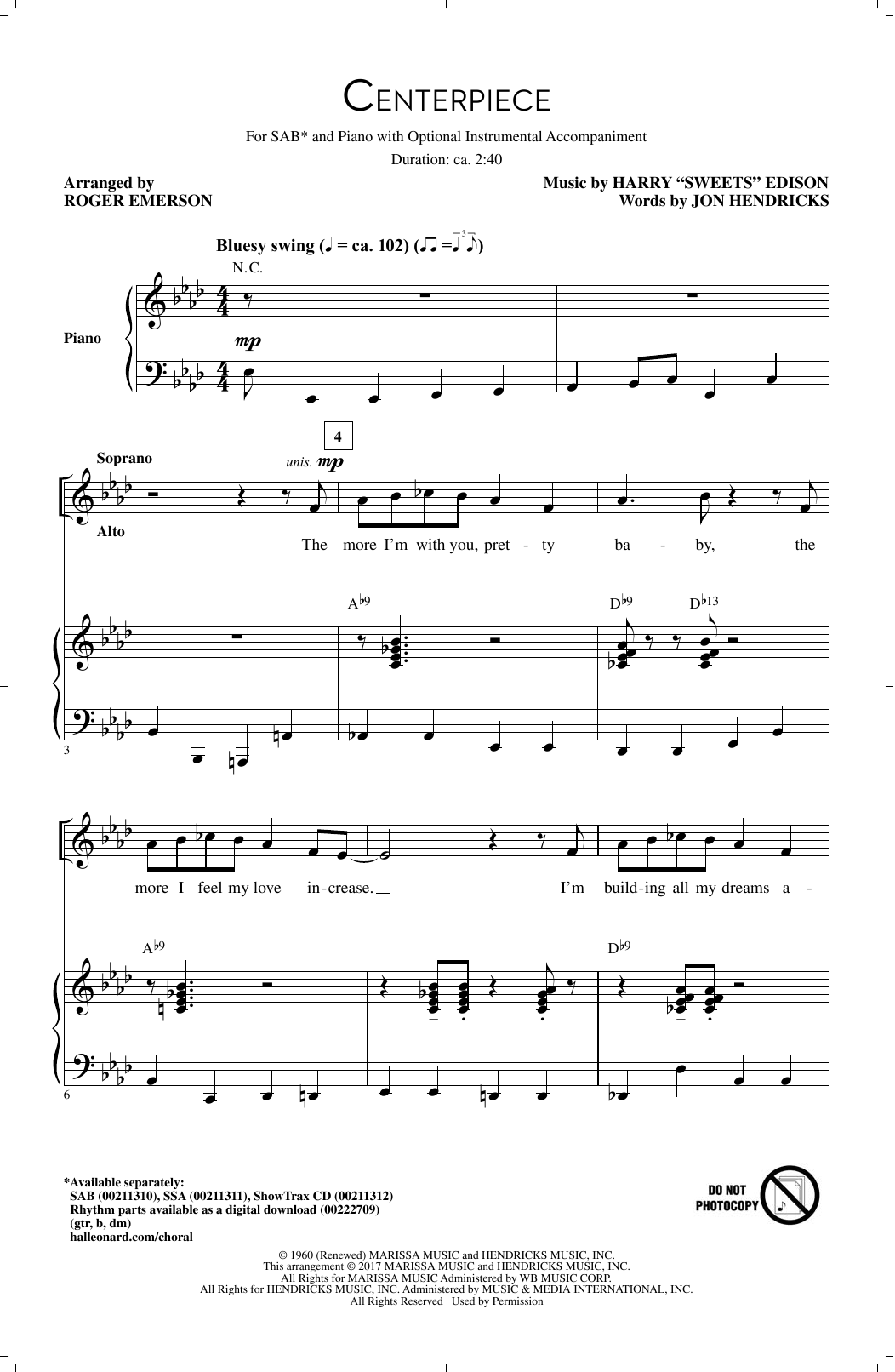 Roger Emerson Centerpiece sheet music notes and chords arranged for SSA Choir
