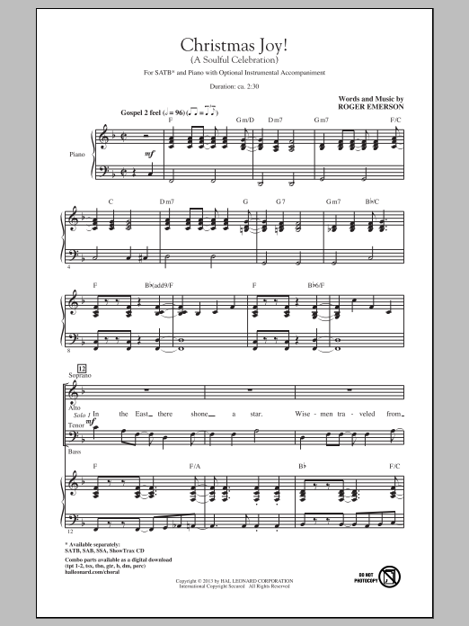 Roger Emerson Christmas Joy! (A Soulful Celebration) sheet music notes and chords arranged for SATB Choir