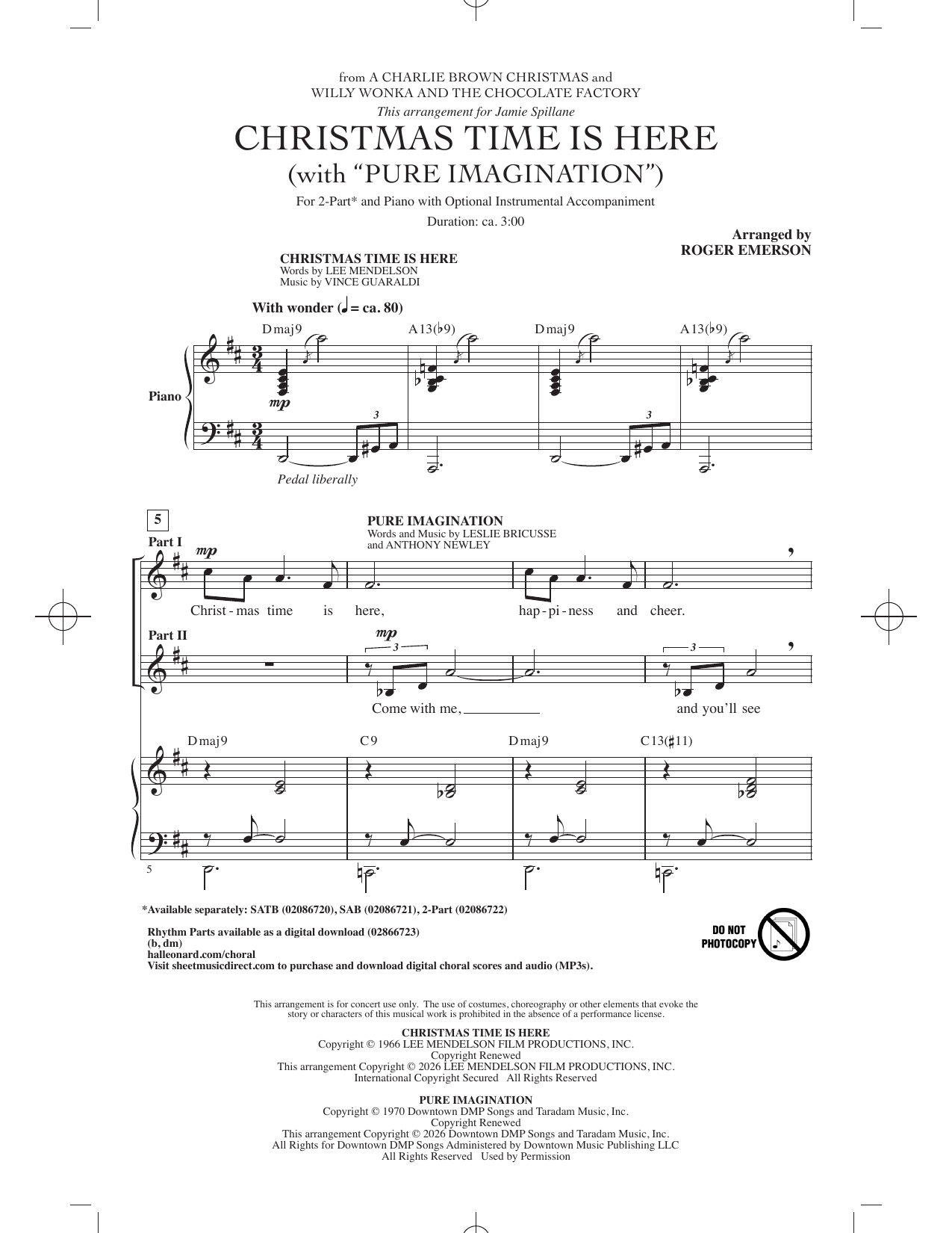 Lee Mendelson Christmas Time Is Here (arr. Roger Emerson) sheet music notes and chords arranged for 2-Part Choir