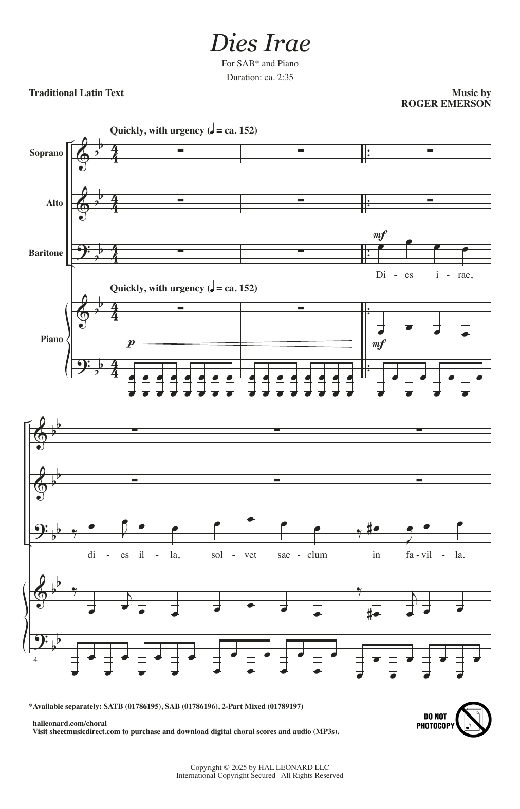 Roger Emerson Dies Irae sheet music notes and chords arranged for SATB Choir