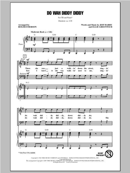Roger Emerson Do Wah Diddy Diddy sheet music notes and chords arranged for TB Choir