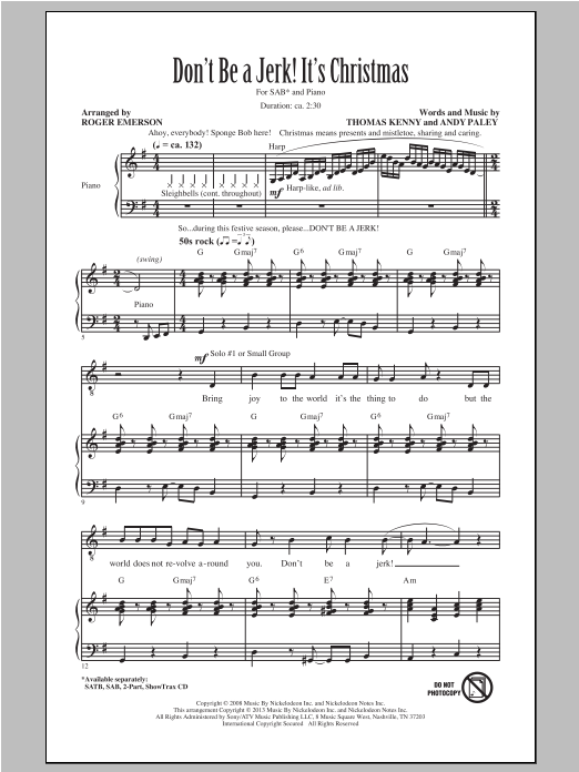 Roger Emerson Don't Be A Jerk It's Christmas sheet music notes and chords arranged for 3-Part Mixed Choir